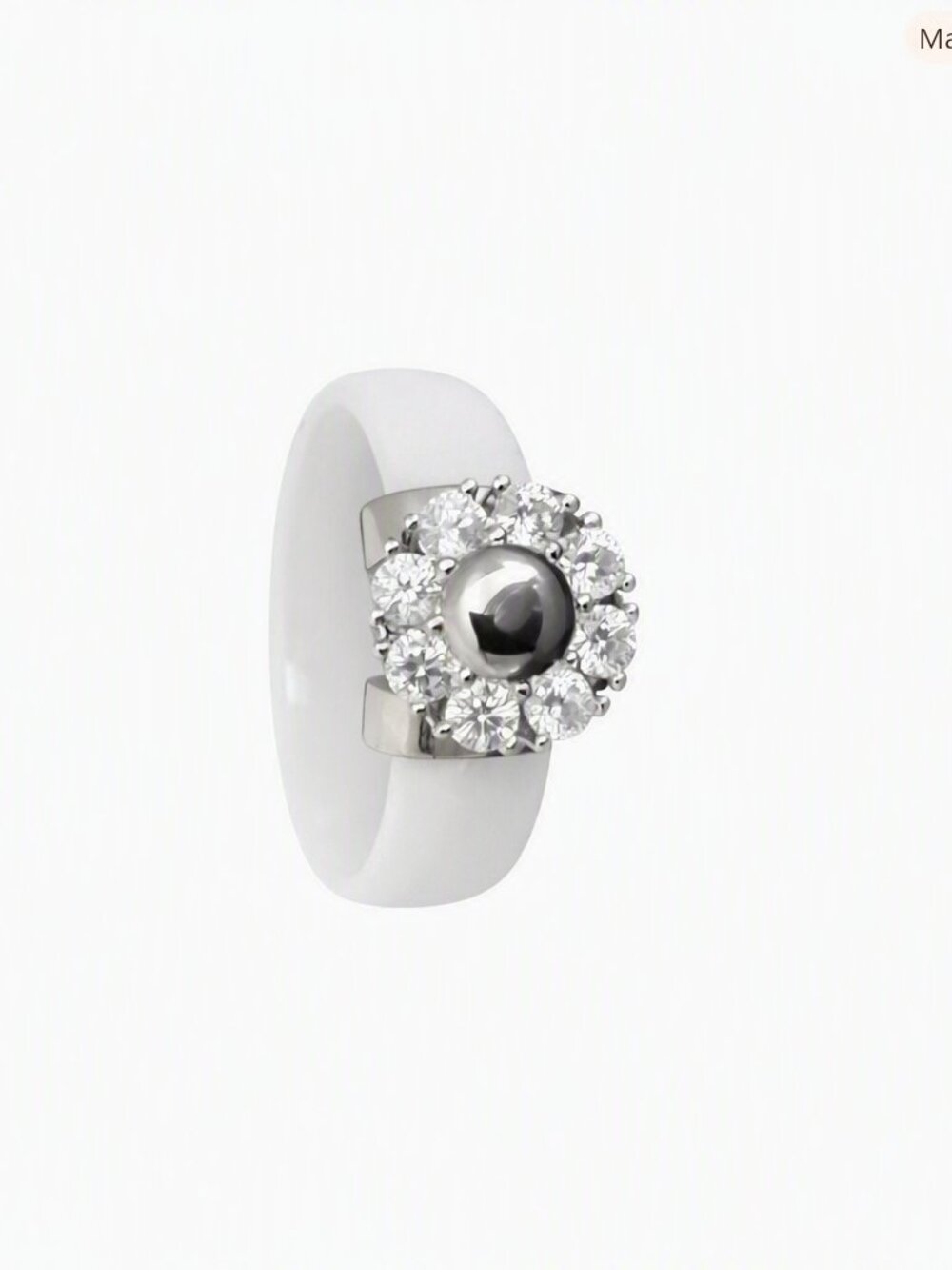 Size 6 Stunning White Ceramic Band with Sparkling Zircon Cluster Inlay
